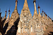 Rows of stupas in the Kakku (Kekku) Pagoda complex. The complex was kept hidden from the rest of the world until 2002 when it was opened to foreigners. Shan State, Burma (Myanmar). 